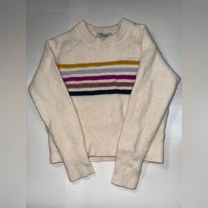 Madewell Girls 100% Cashmere Sweater Size Small Cream Striped Chest Soft Luxury